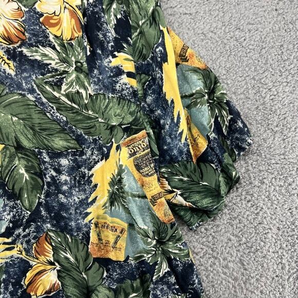 Vintage Ohana Bay Hawaiian Shirt Men's Large Green Yellow Cigar Floral All Over - Picture 7 of 9